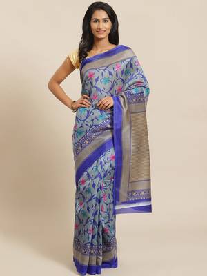 grey art silk printed   saree with  blouse 1