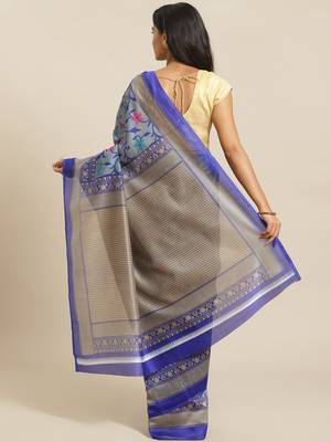 grey art silk printed   saree with  blouse 2
