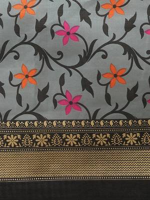 grey art silk printed   saree with  blouse 3