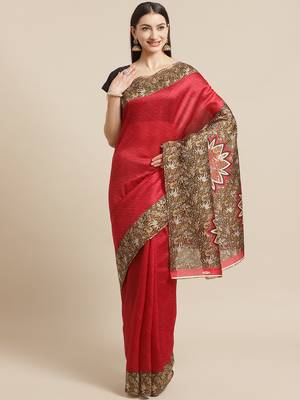 red art silk printed saree with  blouse 1
