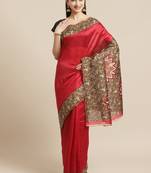 red art silk printed saree with  blouse