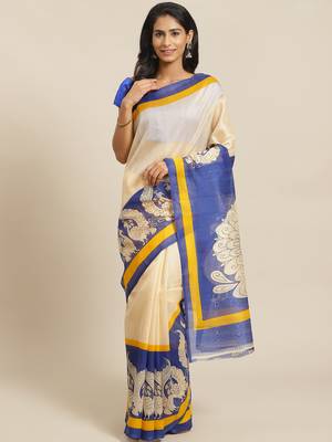 white art silk printed   saree with  blouse 1