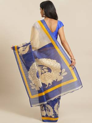 white art silk printed   saree with  blouse 2