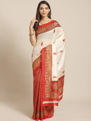 white art silk printed   saree with  blouse 1