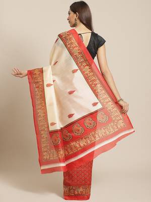 white art silk printed   saree with  blouse 2