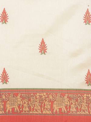 white art silk printed   saree with  blouse 3