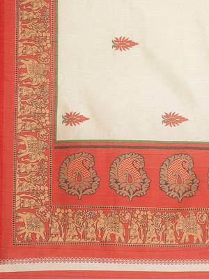 white art silk printed   saree with  blouse 4