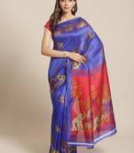 blue art silk printed   saree with  blouse