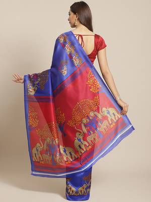 blue art silk printed   saree with  blouse 2