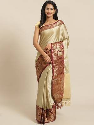 cream cotton woven   saree with  blouse 1