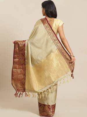 cream cotton woven   saree with  blouse 2