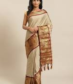 cream cotton woven   saree with  blouse