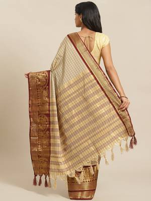 cream cotton woven   saree with  blouse 2