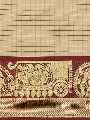 cream cotton woven   saree with  blouse 3