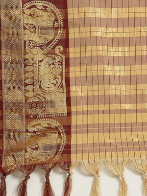 cream cotton woven   saree with  blouse 4