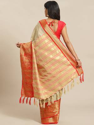 cream cotton woven   saree with  blouse 2