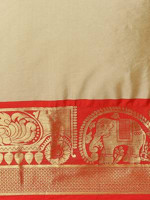 cream cotton woven   saree with  blouse 3