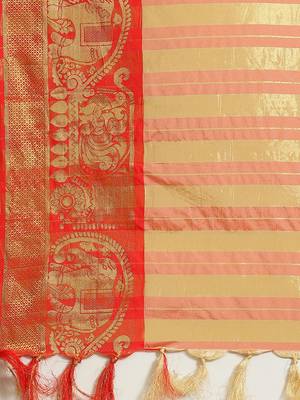 cream cotton woven   saree with  blouse 4