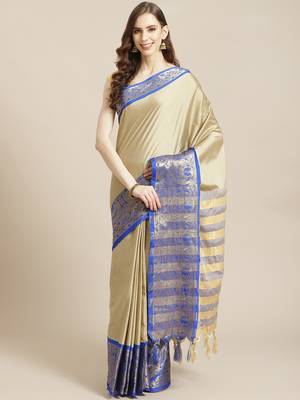 cream cotton woven   saree with  blouse 1