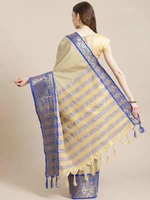 cream cotton woven   saree with  blouse 2