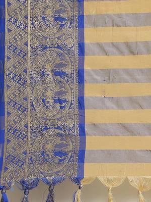 cream cotton woven   saree with  blouse 4