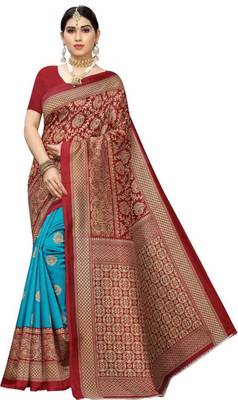 blue art silk printed   saree with  blouse 1