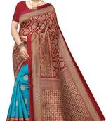 blue art silk printed   saree with  blouse