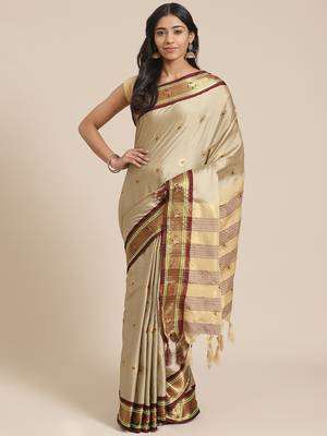 cream cotton woven   saree with  blouse 1