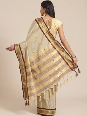 cream cotton woven   saree with  blouse 2