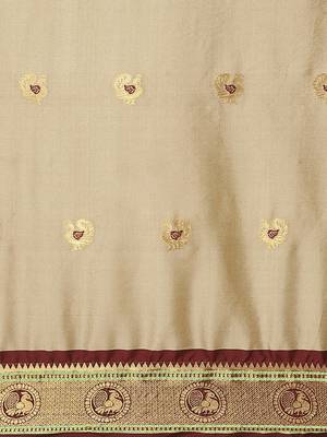 cream cotton woven   saree with  blouse 3