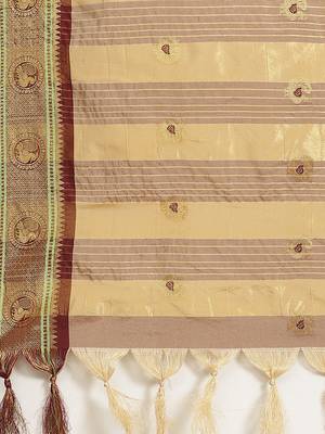 cream cotton woven   saree with  blouse 4