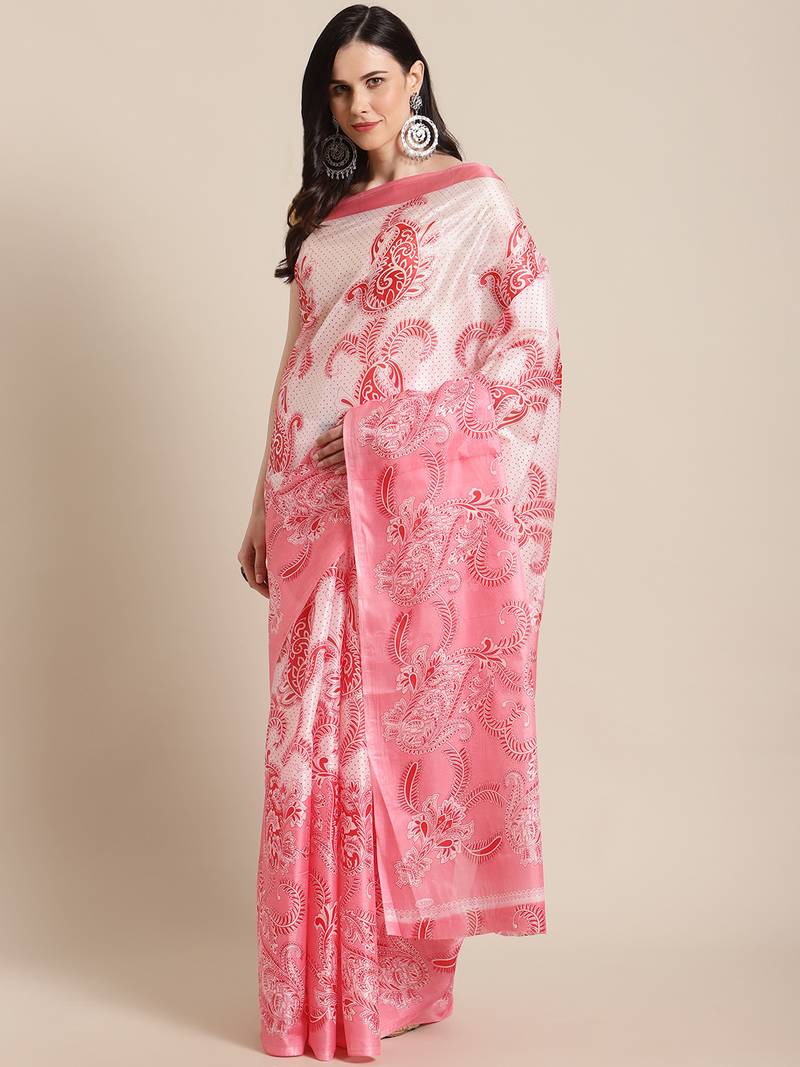 pink art silk printed   saree