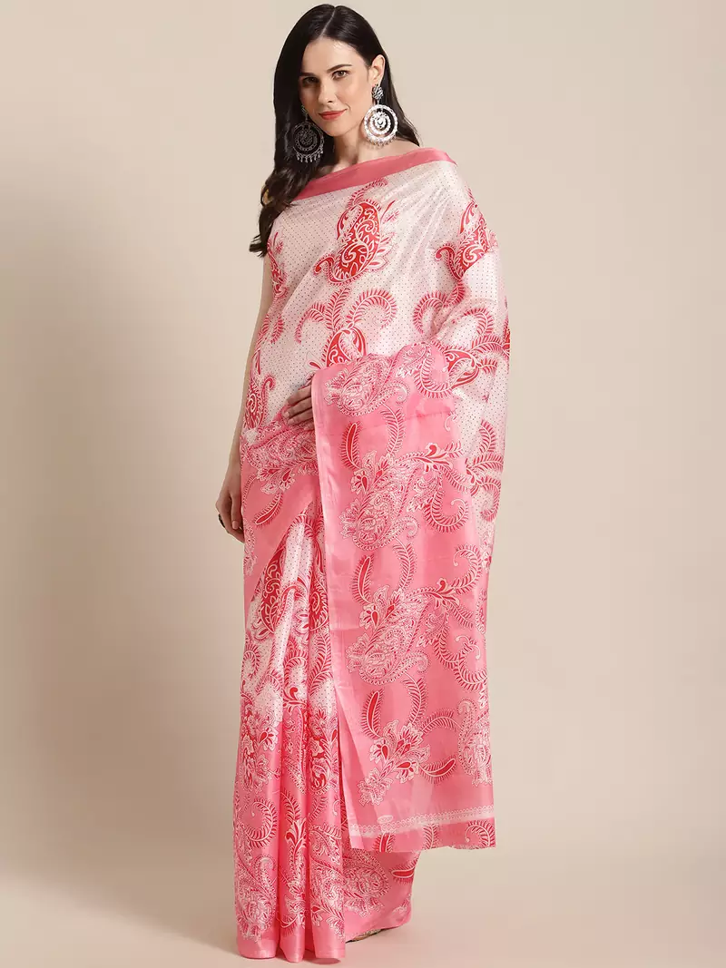 pink art silk printed   saree