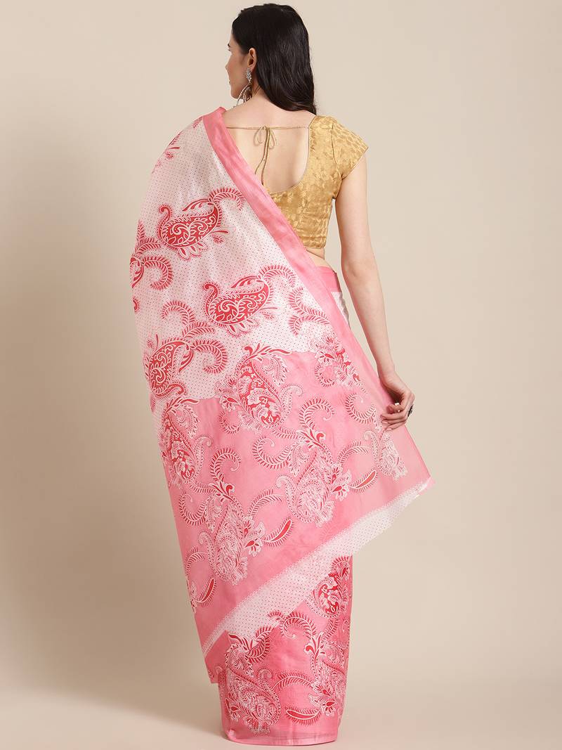 pink art silk printed   saree