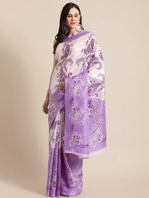 purple art silk printed   saree 1