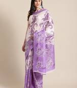purple art silk printed   saree