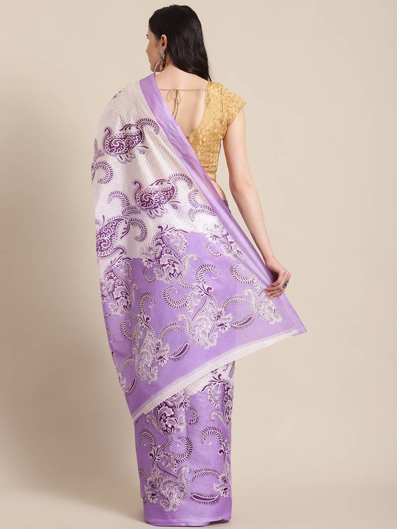purple art silk printed   saree