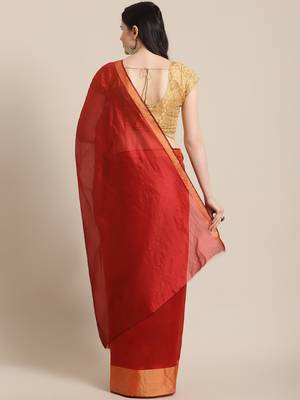 red chanderi printed   saree with  blouse 2