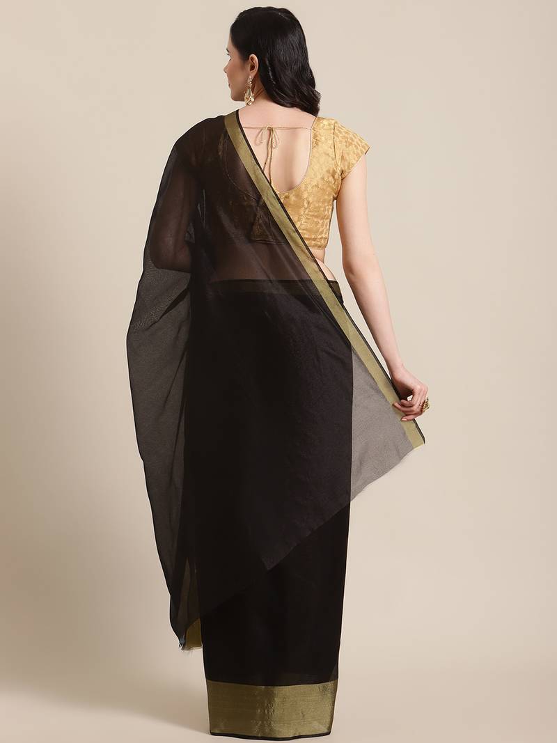 black chanderi printed   saree with  blouse