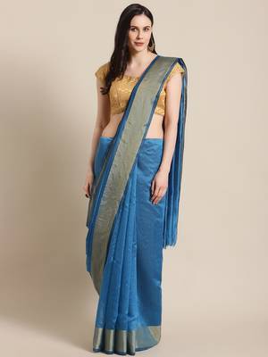 blue chanderi printed   saree with  blouse 1