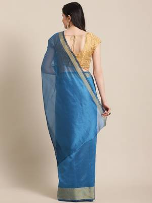 blue chanderi printed   saree with  blouse 2