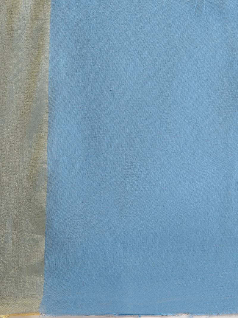 blue chanderi printed   saree with  blouse