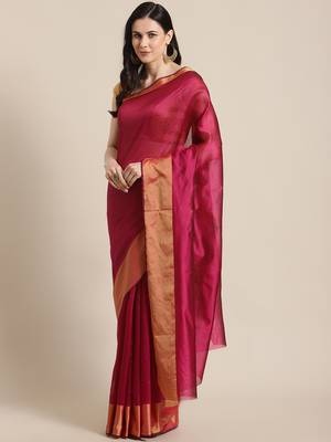 pink chanderi printed   saree with  blouse 1
