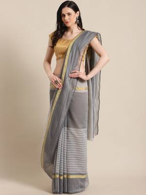 grey pure polycotton printed   saree with  blouse 1