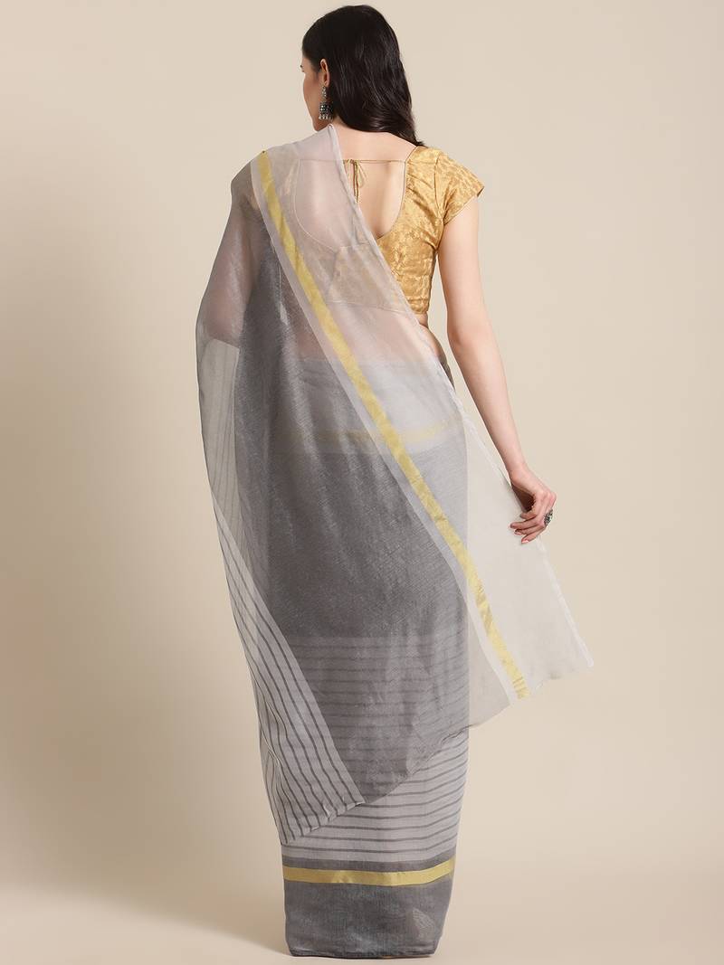 grey pure polycotton printed   saree with  blouse