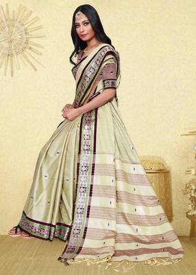 cream cotton woven   saree with  blouse 1