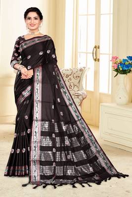 black cotton woven   saree with  blouse 1