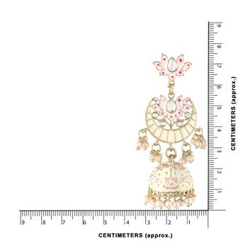  Floral Kundan Studded Cream Meenakari Jhumka Earrings 4