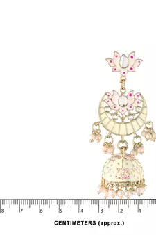  Floral Kundan Studded Cream Meenakari Jhumka Earrings