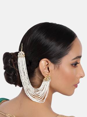 Multi Strand Earring with Ear Chain Embellished With Pearl  4
